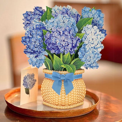 Freshcut Paper Pop Up Cards, Nantucket Hydrangeas, 12 Inch Life Sized Forever Flower Bouquet 3D Popup Greeting Card, Birthday Cards, Thank You Card, Blank Notecard & Envelope