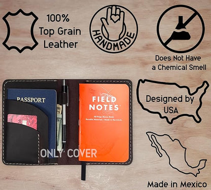 Thot Ra Leather Cover for Field Notes, Passport Cover, Leather Notebook Cover for 3.5" x 5.5" with Pen Holder, Only Cover (Dark Brown)