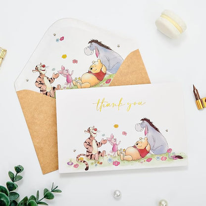 Crisky Gold Foil Winnie the Pooh Thank You Cards with Envelopes and Stickers, 50 Pack Animal Thank You Cards for Baby Showers, Birthdays, Friendsgiving