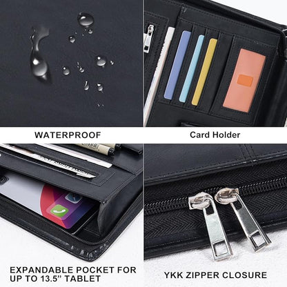 AZXCG Portfolio Binder, Leather Portfolio for Men, Padfolio for Women,Leather Folder, Portfolio Notebook, Gift for Women and Men, Black