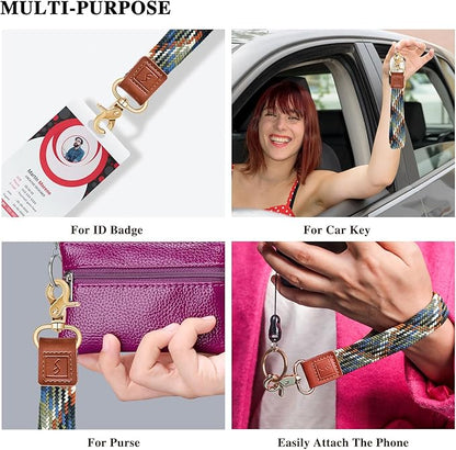 Fishent Stretchy Wristlet Keychain,Braided Cute Wrist Lanyards for Keys, Key Chain Holder for Women Men, Wrist Strap Keychain for Car Keys Phone Camera Wallet ID Badges Card (Denim Multin Color)