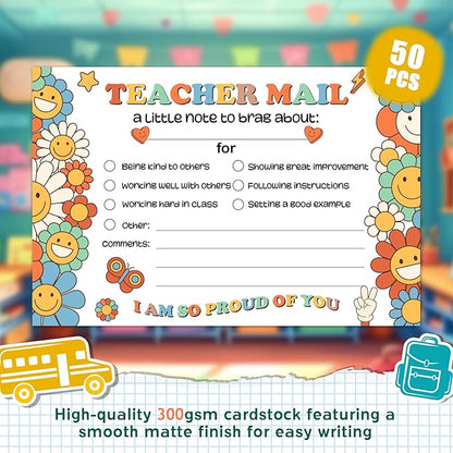 LOVEDMORE Groovy Teacher Mail Incentives Cards for Elementary Students, Classroom Rewards Cards for Teachers