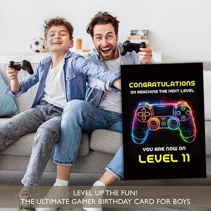 Gooji 5x7 Gamer Birthday Card for Boys and Girls - Level-Up Design for Ages 9, 10, 11, 12 - Perfect Gaming Party Greeting Card (9Y)