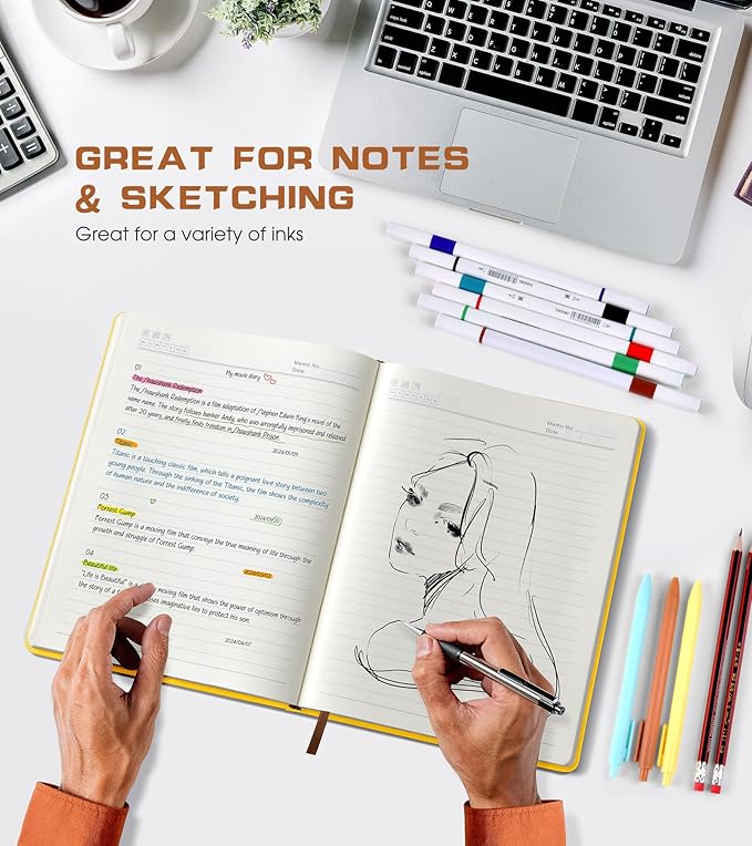 Lined Journal Notebook for Women Men,256 Pages A4 Large Hardcover Leather Journals for Writing,Travel,Business,Work,School,College Ruled Notebooks for Note Taking,Diary Notepad 8.6"×11"(Yellow)