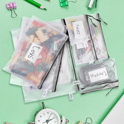 18 Pack 8 size Mesh zipper pouch bags, Zipper Bags with Label Pocket,File Bags for Classroom Organization,Zipper Pouches of office supplies,Puzzles, Board Game Storage