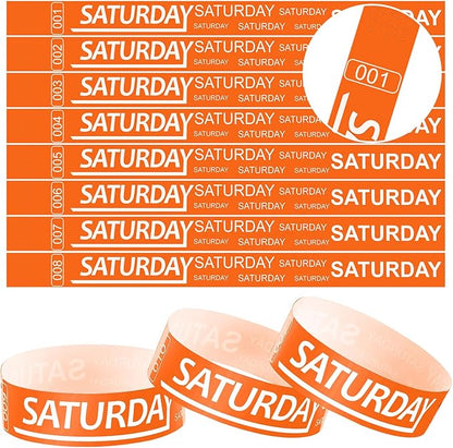 Henoyso 600 Pcs Saturday Paper Wristbands Event Wristbands Paper Bracelets Wristbands Numbered Waterproof Party Wristbands for Events Day of The Week(Orange)