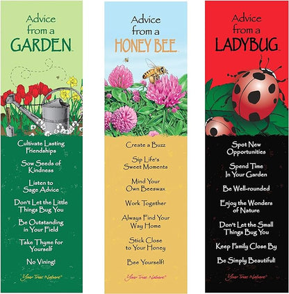 Advice from Nature 3 Bookmark Garden Delights Set, Laminated with Glossy Finish - Garden, Ladybug, Honey Bee (AMBM-GARDDLGHT)
