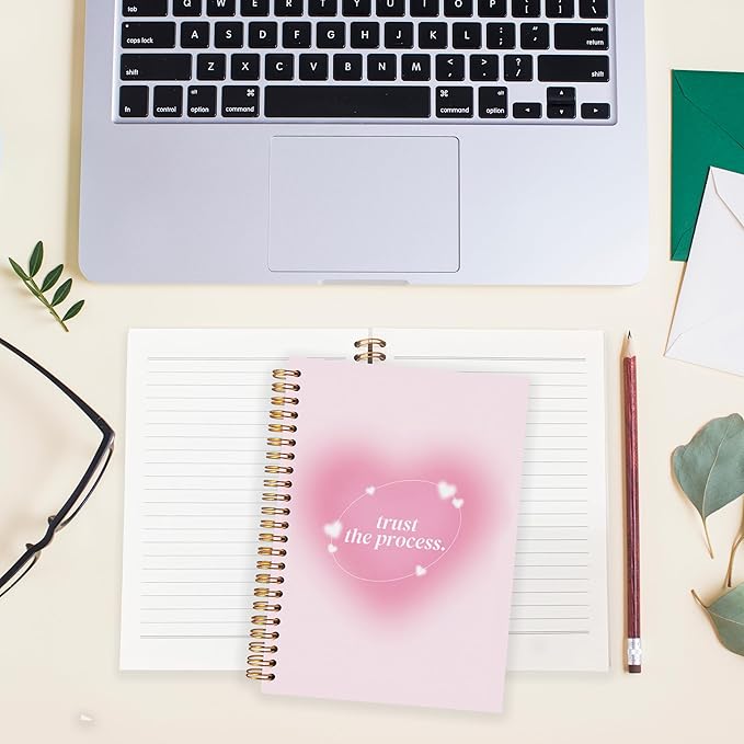 BearCake Pink Notebook,Preppy Notebook,Preppy Composition Notebook,Y2K Notebook Journal,Trust the Process,Pink Aesthetic Spiral Notebook,Hardcover 5.5x8.3