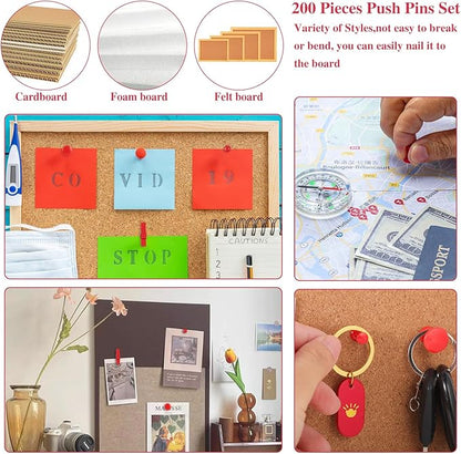 BESARME 200 Pieces Red Push Pins, 5 Style Thumb Tacks Decorative Pins for Cork Board Bulletin Wall Craft Office Home Supplies