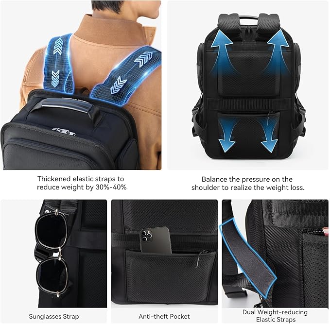 CROSSGEAR 16 Inch Business Laptop Backpack for Men, Carry on Backpack for Airplanes, Water Resistant Travel Backpack Laptop Bag Computer Backpack Casual Daypacks with USB Port for Travel