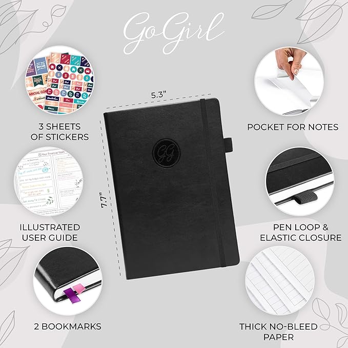 GoGirl Budget Planner – Monthly Financial Planner Organizer Budget Book. Expense Tracker Notebook Journal to Control Money, Compact (Black)
