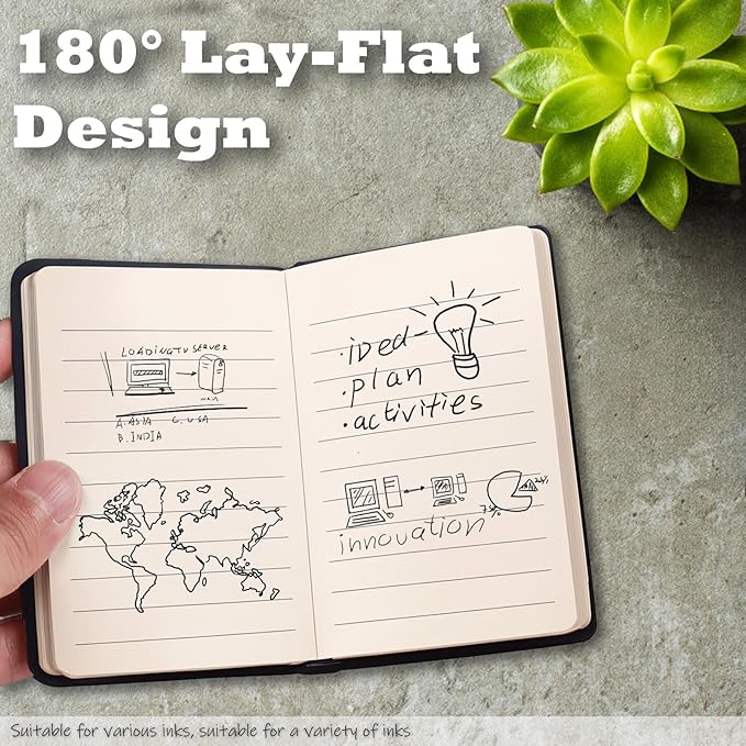 4 Pack Pocket Notebook Small Notebook, 3" x 4.4" Journal Notebook Hardcover with Thick Lined Paper, 200 Pages Leather Cover Mini Journal Notepad (Black)