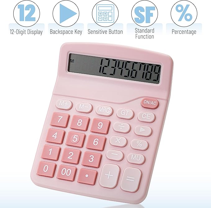 Mr. Pen- Calculator, Pink, Calculators Large Display, Standard Function Calculator, 12-Digit, Calculators Desktop, Office Calculator, Desktop Calculator, Desk Calculator Large Display, Pink Calculator