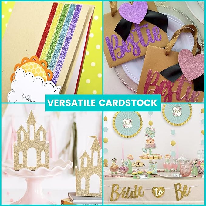 20 Sheets 300GSM HTVRONT Glitter Cardstock Paper - 10 Colors CardStock, A4 Colored Cards Glitter Paper for Craft, Birthday, Scrapbook, Wedding, Sparkly Card, Card Making (Glitter/20 Sheets)