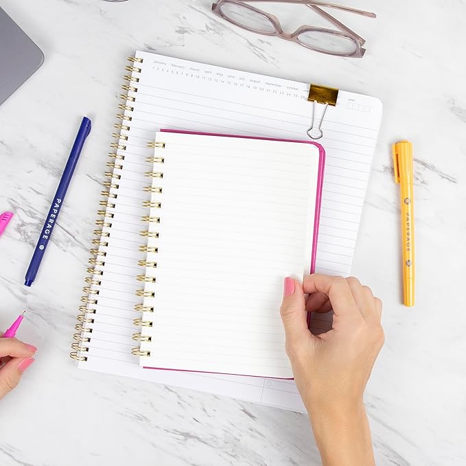 PAPERAGE Lined Spiral Journal Notebook, (Raspberry), 160 Pages, Medium 5.5 inches x 8 inches - 100 GSM Thick Paper, Hardcover, Double-Wire Spiral Journal & Notebook