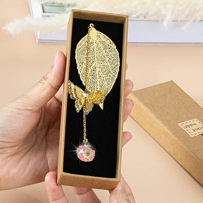 Bookmark with Gift Card,Golden Leaf Book Mark, Rose Flower Craft Gift Card Envelope, Gift for Family, Friend, Kid, Book Lovers sunflpw