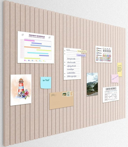 Smarpau 48"x36" Felt Bulletin Boards Felt Wall Tiles with Slat Wall Paneling 12 Pack Large Corkboard Cork Bulletin with Removable Adhesive Tabs Cork Tiles for Office Home Classroom Deep Camel