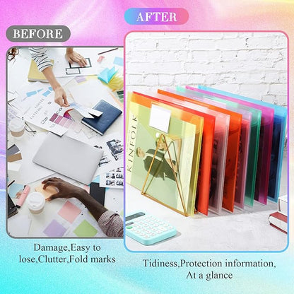 Zhehao 100 Pcs Clear Envelopes with Snap Button Closure A4 Letter Size Plastic Envelope Folder Poly Document File Folders for home Office(Multicolor,Pocket Style)