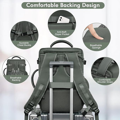 Travel Backpack For Women Men Flight Approved, Carry-on Backpack Bag Luggage, Personal Item Backpack Bag, Laptop Backpack Casual Daypack, Travel Essentials Must Haves, Olive-green