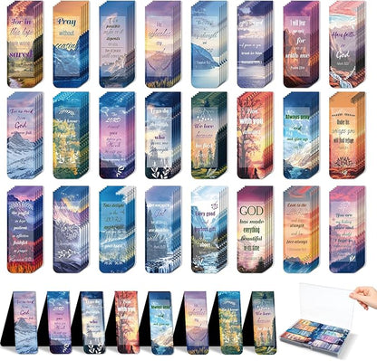 48 Piece Bible Verse Magnetic Bookmarks - Christian Scripture Inspirational Book Marks with Boxes - Religious Motivational Book Marker Prayer Page Clips for Women & Men Reading Gifts(Landscape Style)