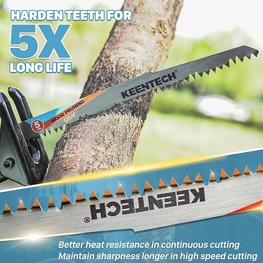 KEENTECH CR-V Sawzall Pruning Blades, 12 Inch 5TPI, with Fleam Ground Teeth for Tree Branch Root Wood, PVC Pipe Cutting, Reciprocating Saw Blade Fast Cutting for Professional, DIYer, Gardener, 5 Pack