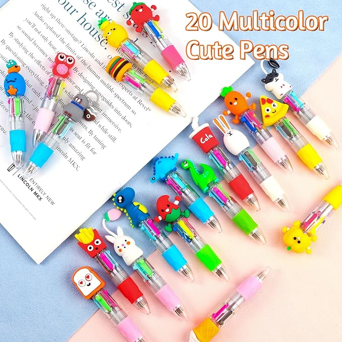20Pcs Mini Multicolor Pens in One 4-in-1 Cute Pens Bulk for Kids, Ballpoint Pen for Birthdays and Children's Parties, Fun Pens Gifts Assorted Ink Kawaii Pens
