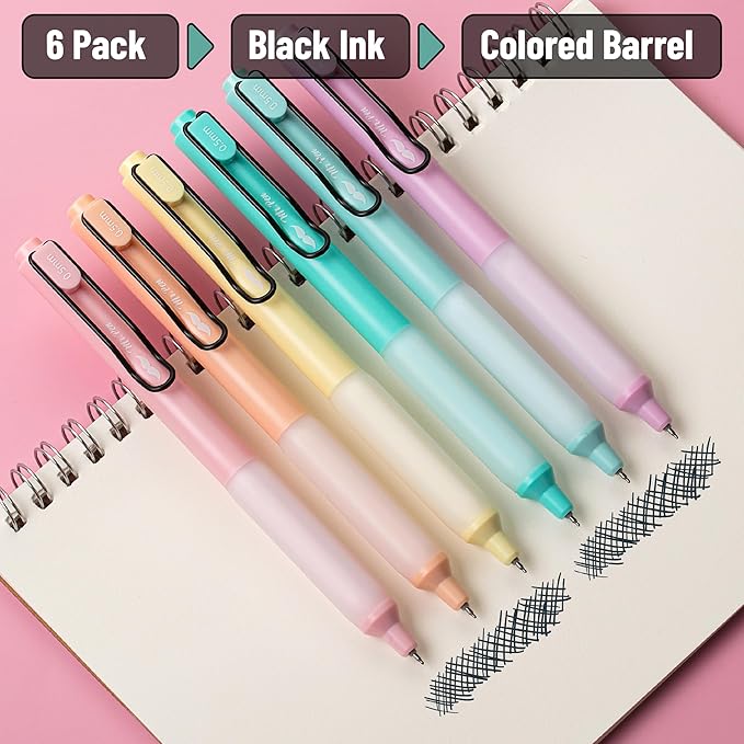 Mr. Pen- Retractable Gel Pens, 6 Pack, Black Ink Gel Pens, Pastel Barrels, Fast Dry, Gel Pens Fine Point 0.5mm, Retractable Pens, Cute Pens, Gel Ink Pens, Aesthetic Pens for Journaling Fine Tip Pens