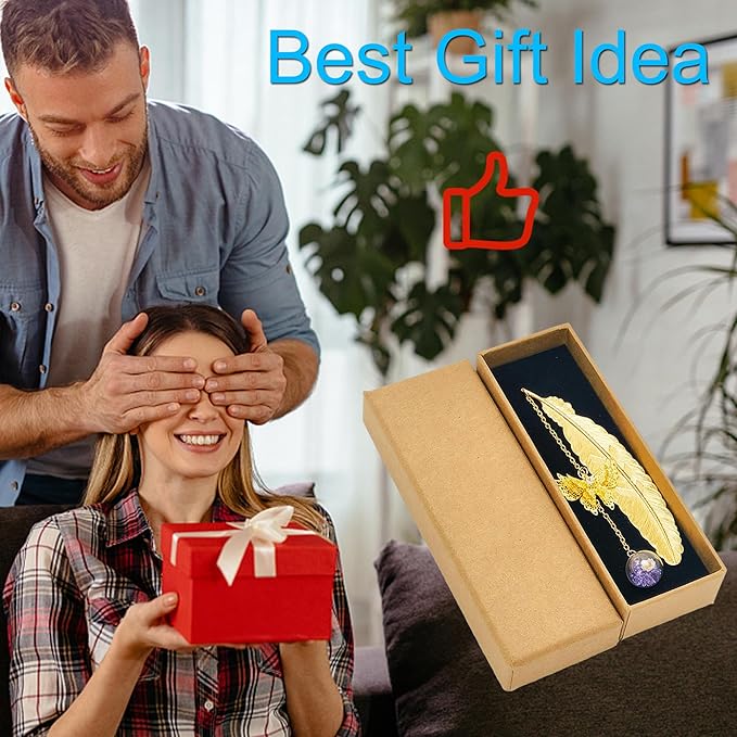 Metal Feather Bookmarks Set - Perfect Teacher & Book Lover Gifts for Birthday, Christmas, and Appreciation - Elegant Stocking Stuffers for Women and Girls (Golden.Purple White Flower)