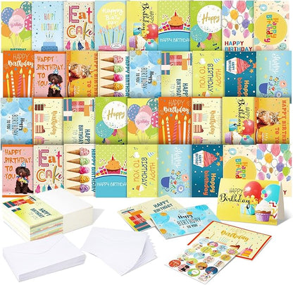 Harloon 200 Pack Happy Birthday Card Assorted Bulk with Blank Envelopes and Stickers 4 x 6 Inches Greeting Blank Happy Birthday Cards for Men Women Adults Kids, 20 Styles(Cute Style)