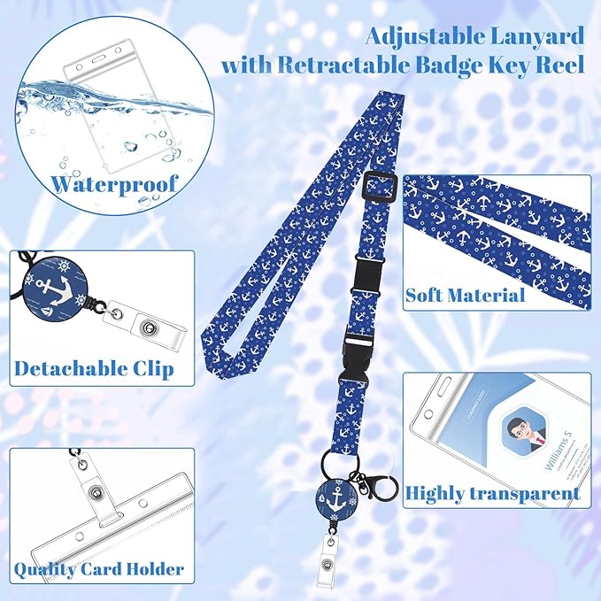 BESARME 3 Pack Retractable Cruise Lanyards, Adjustable Lanyards for Cruise Ship Cards with Badge Reel Holder, 6 Pack Waterproof ID Badge Holder and 3 Pack Phone Tether Tab, Style B
