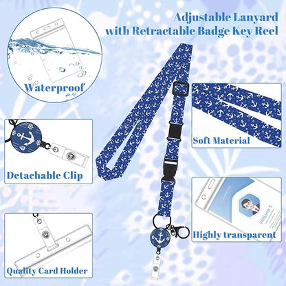 BESARME 3 Pack Retractable Cruise Lanyards, Adjustable Lanyards for Cruise Ship Cards with Badge Reel Holder, 6 Pack Waterproof ID Badge Holder and 3 Pack Phone Tether Tab, Style B