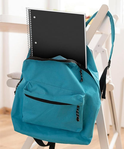 Dunwell 3-Subject Notebook College Ruled (Black), Spiral Notebook 8.5 x 11, Plastic Cover, 3 Pocket Dividers, 150 Sheets (300 Pages), 3-Hole Punched Perforated 8 1/2 x 11 Paper