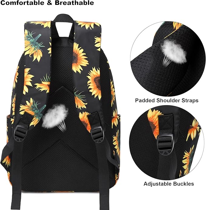 Sunflower School Backpack for Teens Girls, Womens College Bookbags Kids School Bags Laptop Backpacks