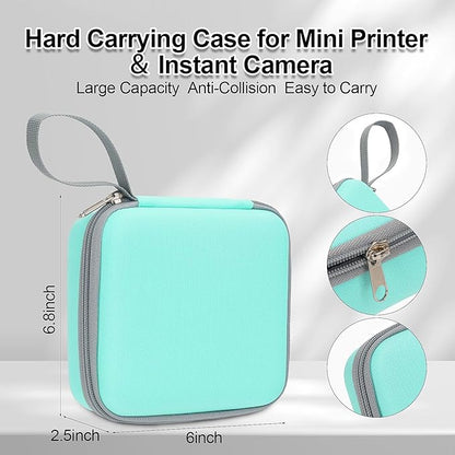 HBCX Mini Printer Case,Hard Protective Box,Portable High-capacity Travel Carrying Case,Suitable for Thermal Inkless Sticker Photo Printer,Label Marker,Instant Print Camera(Only Green Case)