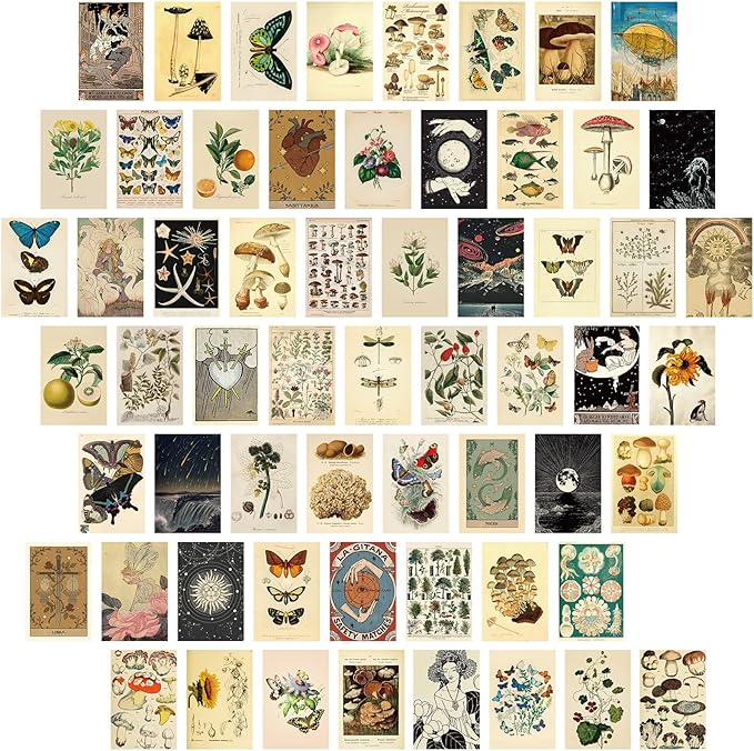Gersoniel 60 PCS Vintage Collection Postcard Set Retro Style Botanical Butterfly Mushroom Nature and Ephemera Postcards for DIY Card Paper