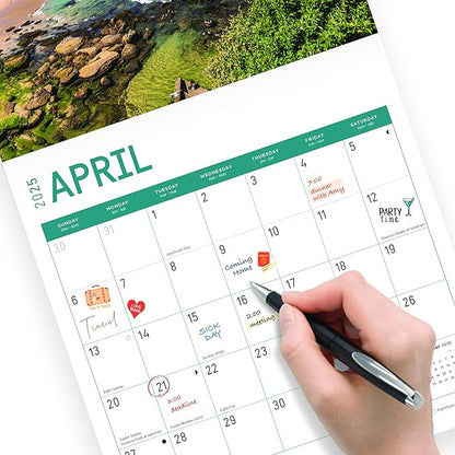2025 Beaches Monthly Wall Calendar by Bright Day, Includes Over 300 Stickers, 12 x 12 Inch