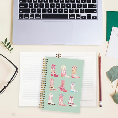 BearCake Cowgirl Boot Notebook, Cowgirl Stuff, Cowgirl Gifts, Western Office Supplies, Western Stuff for Women, Boho Western Notebook Journal 5.5x8.3 green