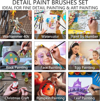 Detail Paint Brush Set,11pcs Miniature Paint Brushes for Fine Detailing, Art Painting, Micro Paint Brush Set for Acrylic, Watercolor, Oil, Paint by Number, Citadel, Figurine, Models, 40k