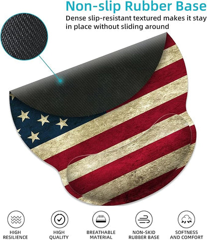Ergonomic Mouse Pad with Wrist Support,American Flag Mouse Pad with Wrist Rest,Relieve Wrist Pain Mousepad Non-Slip Rubber Base,Mouse Pads for Desk,Computers,Laptop,Office,Home,Gaming,Accessories