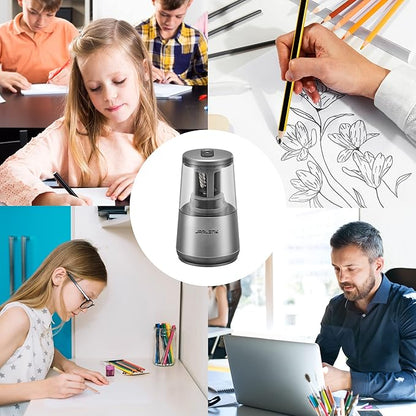 JARLINK Electric Pencil Sharpener, Heavy-Duty Helical Blade to Fast Sharpen, Auto Stop for No.2/Colored Pencils(6-8mm), USB/Battery Operated in School Classroom/Office/Home (Gray)