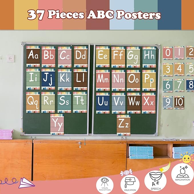 Bulletin Board Letters - ABC Alphabet Poster Classroom Decor Set Preschool English Poster Kindergarten/Primary School Classroom Wall Decor Daycare/Homeschool Supplies 10inx5.5in