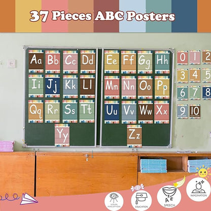 Bulletin Board Letters - ABC Alphabet Poster Classroom Decor Set Preschool English Poster Kindergarten/Primary School Classroom Wall Decor Daycare/Homeschool Supplies 10inx5.5in