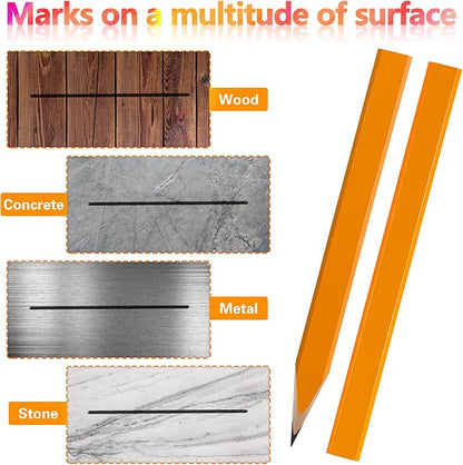 14 Pcs Carpenter Pencils, 7 Inches Flat Octagonal Hard Black Woodworking Construction Pencils Heavy Duty with Pencil Sharpener and Retractable Pencil Holder for Contractor Carpentry (Yellow)