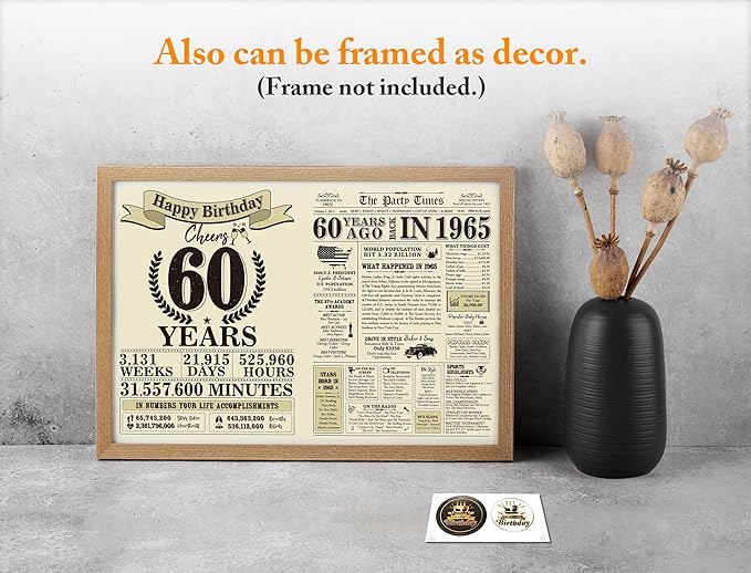 Funny 60th Birthday Gifts for Women Men, Jumbo 60th Birthday Card for Men, Happy 60th Birthday Card for Mom Dad Grandma, Gifts for 60 Year Old Woman, Vintage Back in 1965, 60th Birthday Decorations