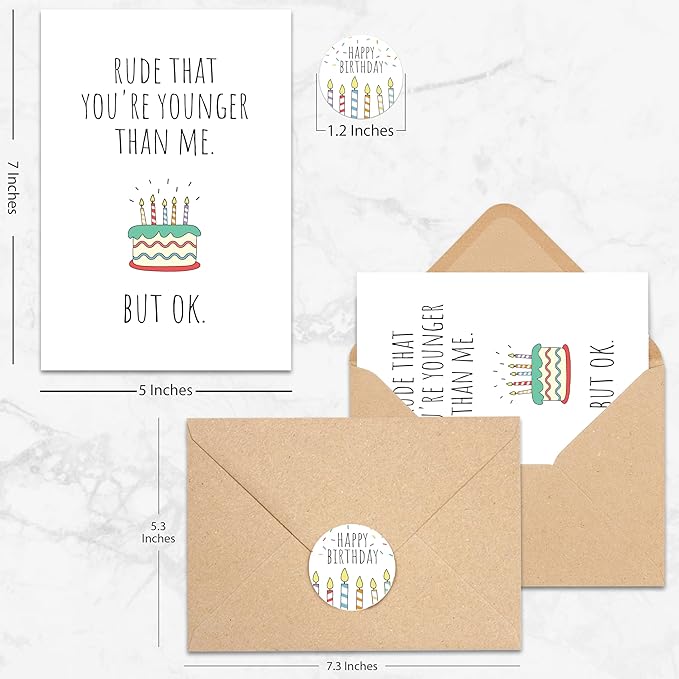 Funny Birthday Cards For Women Men, Happy Birthday Greeting Card for Her Sister Girlfriend, Husband Wife Birthday Gift, 30th 40th 50th 60th Blank Birthday Card for Best Friend with Envelope & Sticker