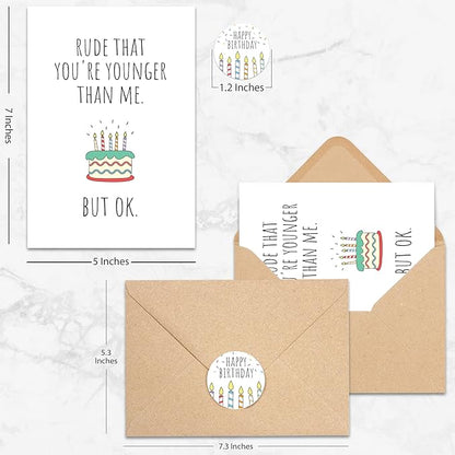 Funny Birthday Cards For Women Men, Happy Birthday Greeting Card for Her Sister Girlfriend, Husband Wife Birthday Gift, 30th 40th 50th 60th Blank Birthday Card for Best Friend with Envelope & Sticker