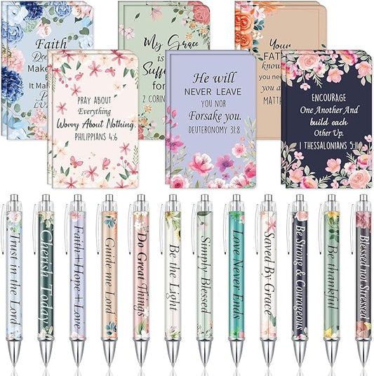 Colarr 24 Pcs Christian Bulk Gifts for Women Men Bible Verse Pens and Notebooks Religious Easter Gifts Scripture Ballpoint Pens Journals Sunday School Church Inspirational Study Supplies(Delicate)