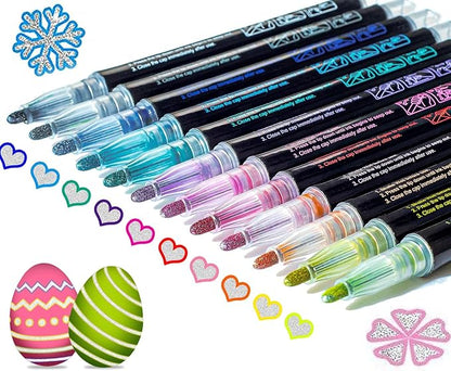 Muchcute Shimmer Markers Outline Glitter Pens: 12 Easter Basket Essentials Stuffers Teen Girl Gifts Trendy Stuff Cute Arts Crafts Art Supplies Kids Ages 4 6 7 8 9 10 11 14 Year Old Tween Teenage Ideas