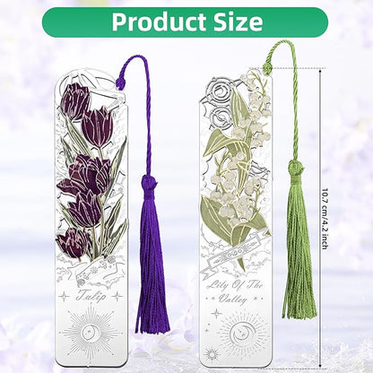 2 PCS Metal Bookmarks with Tassel, Tulip, Lily of The Valley Bookmark, Pretty Bookmarks for Women, Very Beautiful Bookmark, Metal Bookmarks Gifts, Graduation Gift(062-4)