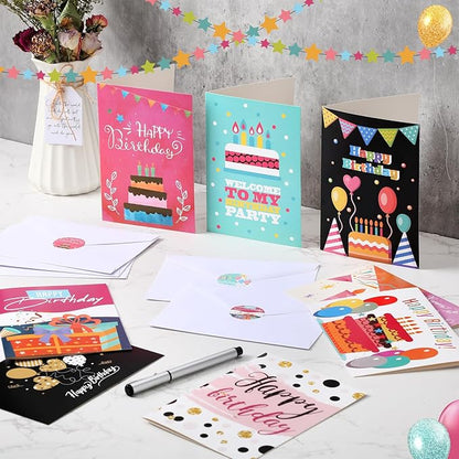 200 Set Unique Happy Birthday Card Bulk with Envelope and Sticker Blank Greeting Card Large 5 x 7 Inch Suitable for Office Kids Women Men, 20 Styles(Lovely Style)